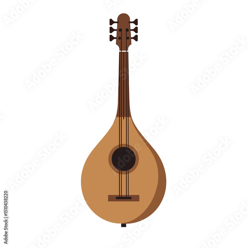 Illustration of a Brown Stringed Musical Instrument, a Mandolin, with a Pear-Shaped Body and Dark Accents