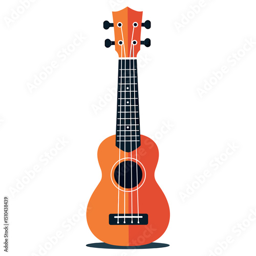 Illustration of an Orange Ukulele with a Dark Fretboard and Headstock Design