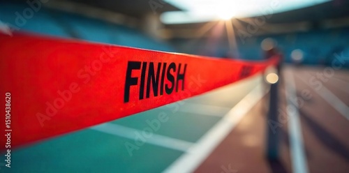 Close-up of a finish line tape, slightly blurred with motion, signifying the intensity of a competitive race The focus is on the determination and the ultimate outcome , detail, blurry, speed