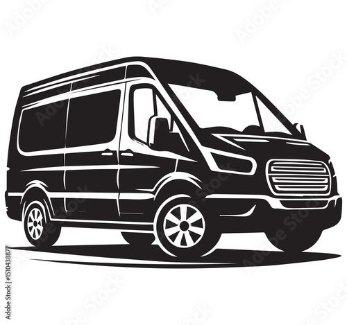 Modern Passenger Van Minibus Vector Illustration Black and White Transport Art