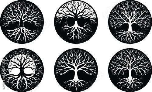 Root Round Shape Silhouette Vector Design
