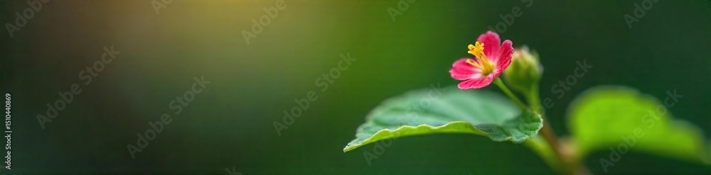 Fototapeta premium A tiny, delicate flower blossom, vibrant in color, perched on a miniature leaf Perfect for illustrating concepts of smallness, fragility, and nature's detail , summer, tranquil, floral