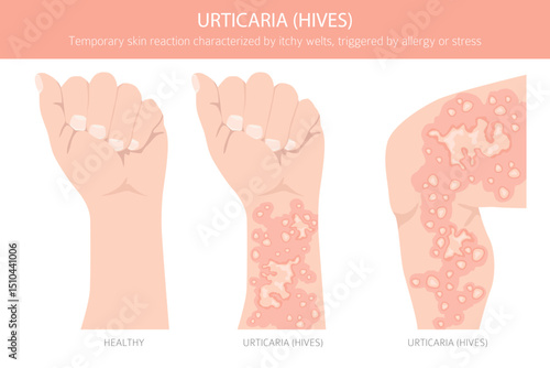Urticaria. Hives. Skin diseases. Medical infographic design. Vector illustration