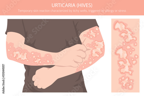 Urticaria. Hives. Skin diseases. Medical infographic design. Vector illustration