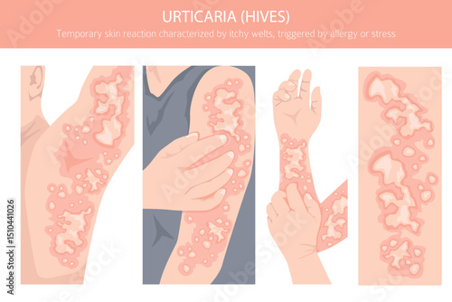 Urticaria. Hives. Skin diseases. Medical infographic design. Vector illustration