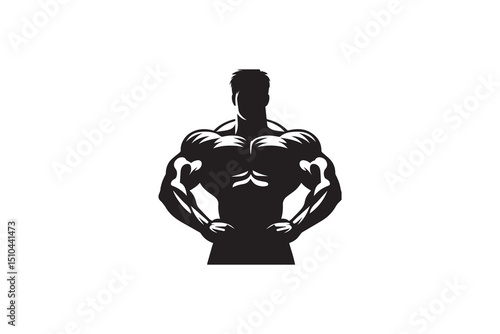 A black-and-white body builder against a white background in a straightforward and inconspicuous vector silhouette