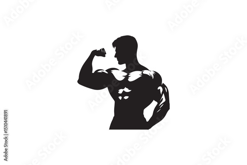 A black-and-white body builder against a white background in a straightforward and inconspicuous vector silhouette