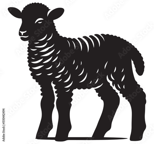 Cute Clean Black Lamb Silhouette Graphic Illustration Vector Farm Animal Profile Standing Design on White Background