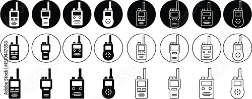 walkie talkie icons set. Electronic speak devices for electronic communication, Security Guard, police radio security, Vector illustration of an old mobile phone flat and line