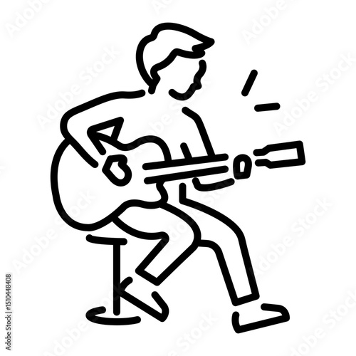 An outline style icon showing guitar player 