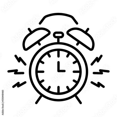 A line style icon depicting a ringing alarm clock 