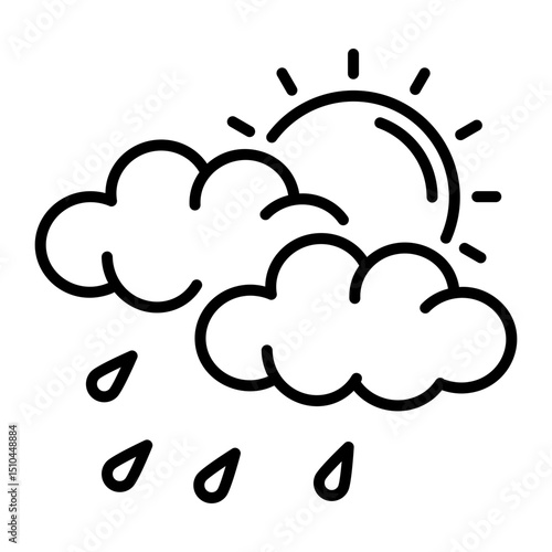 A line style icon showing a rainy weather 