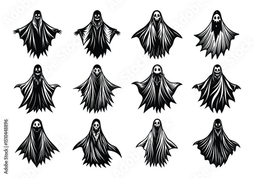 ghosts halloween silhouettes SET