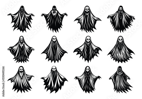 ghosts halloween silhouettes SET
