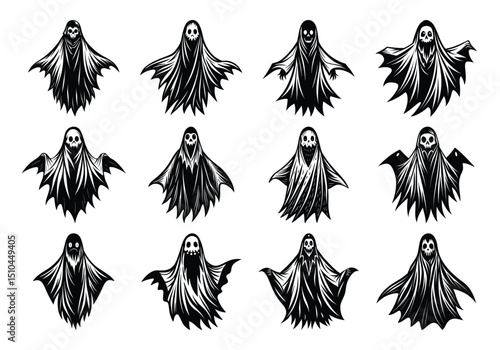 ghosts halloween silhouettes SET