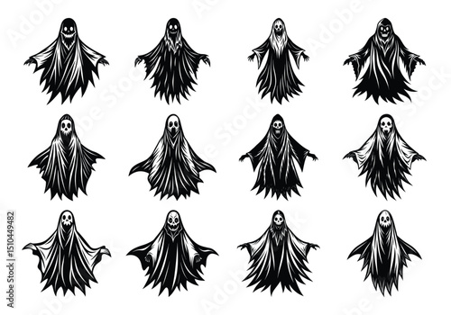 ghosts halloween silhouettes SET