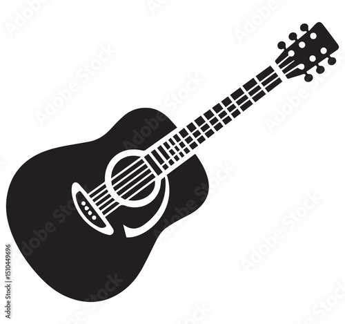 Black Acoustic Guitar Icon Silhouette Flat Design Element Musical Instrument Illustration Vector Art Image