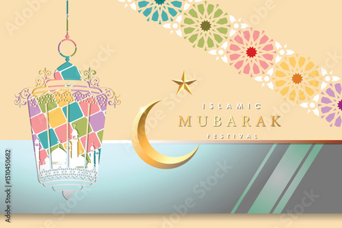Islamic graphic design for holy Mubarak, ramadan, eid, Al Adha, hajj, arafah, hariraya, Mawlid al-Nabi, ai-fitr, adulfitri and Hijri new yeaar. Literally Background with muslim illuminated lamp. 