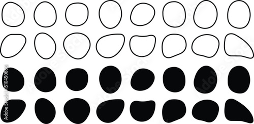 Various blotch. Random silhouette blob, round abstract organic shapes. Pebble, drops and stone silhouettes. Inkblot 90s texture vector set. Basic, simple rounded, smooth black forms flat and line