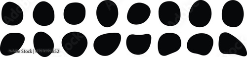 Various blotch. Random silhouette blob, round abstract organic shapes. Pebble, drops and stone silhouettes. Inkblot 90s texture vector set. Basic, simple rounded, smooth black forms flat