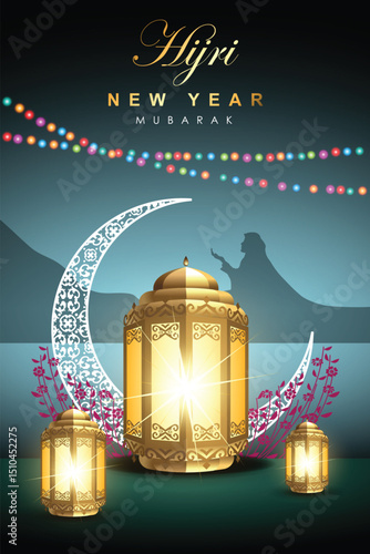 Islamic graphic design for holy Mubarak, ramadan, eid, Al Adha, hajj, arafah, hariraya, Mawlid al-Nabi, ai-fitr, adulfitri and Hijri new yeaar. Literally Background with muslim illuminated lamp. 