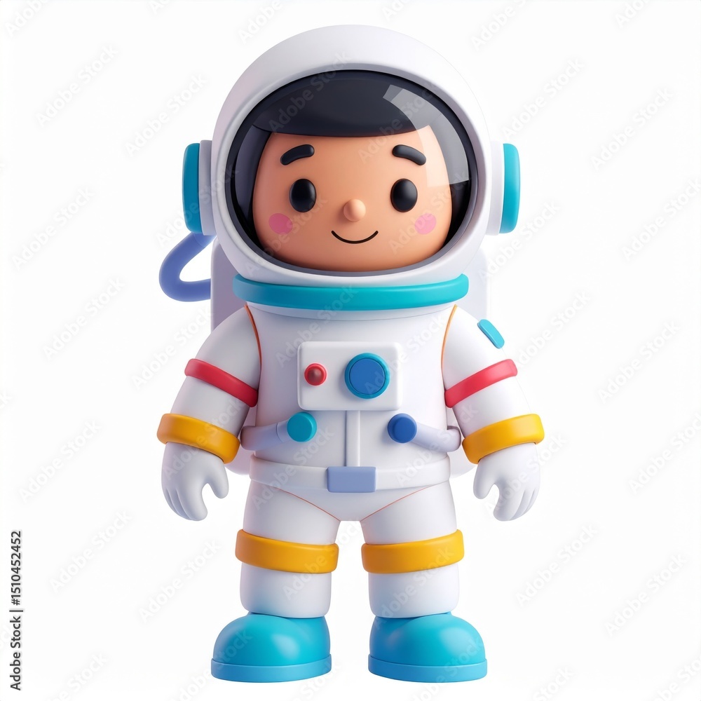 Fototapeta premium Smiling Cartoon Astronaut in Colorful Spacesuit
