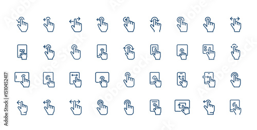 hand gestures for interacting touchscreens highlighting actions like tapping scrolling swiping set minimalist line art icons