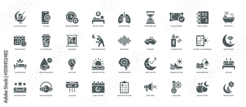 healthy sleep habits for improved sleep hygiene collection icons