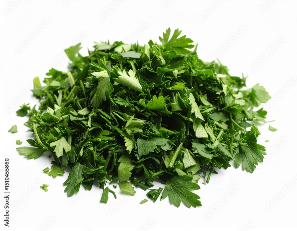 Obraz premium Pile of Fresh Chopped Parsley on White Background