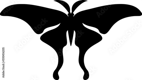 Silhouette of a luna moth, symmetrical front view, isolated, minimalist design







