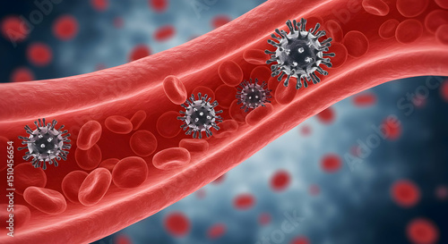 Microscopic view of viruses infecting blood cells medical research healthcare science
