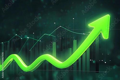 Wallpaper Mural Green Growth Arrow over Digital Business Background Digital Illustration Torontodigital.ca