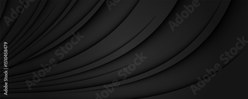 3D black geometric abstract background overlap layer on dark space with waves shape decoration. Minimalist modern graphic design element cutout style concept for banner, flyer, card, or brochure cover