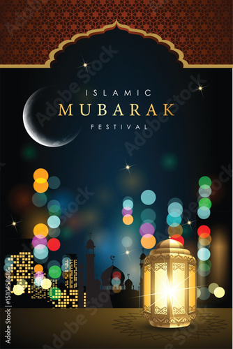 Islamic graphic design for holy Mubarak, ramadan, eid, Al Adha, hajj, arafah, hariraya, Mawlid al-Nabi, ai-fitr, adulfitri and Hijri new yeaar. Literally Background with muslim illuminated lamp. 