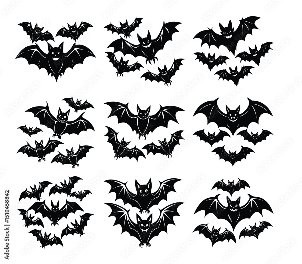 Fototapeta premium Bat silhouette set vector design big pack of bat illustration and icon
