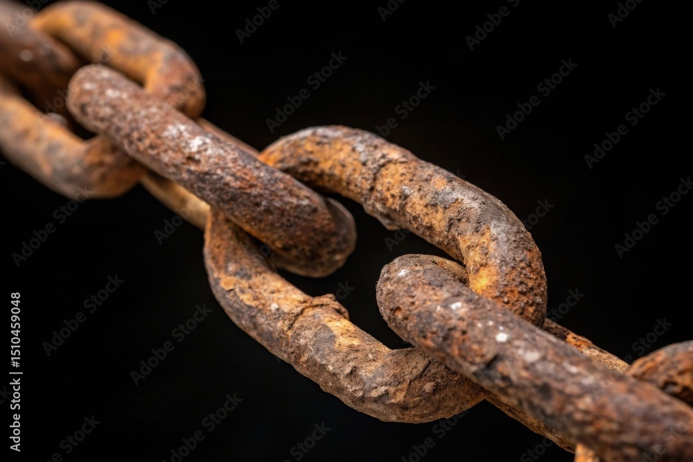 Rusty Chain Macro with Texture Detailing Decay and Time Passage Isolated on Black Background Rusty Chain Macro with Texture Detailing Decay and Time Passage Isolated on Black Background