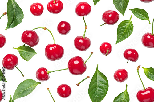 Pattern of realistic cherry peppers isolated on a white transparent background
