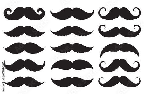 Set of mustache silhouettes for barber shop or grooming-related projects.