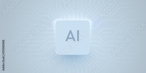 AI chip on circuit board. Technology background. CPU processor on tech bg. Computer microchip on motherboard.