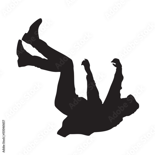 Silhouette of Person Falling Backward Isolated on White Background