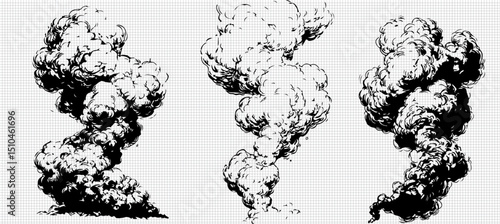 Black and White Smoke Plumes bold, swirling smoke designs on a grid background