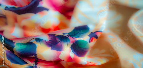Cuadro en lienzo Blurred image of fabric adorned with blooming roses in soft pink and peach tones
