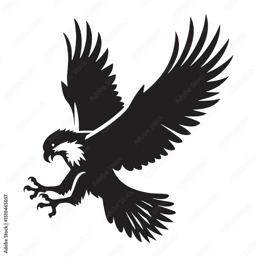 Fototapeta premium Osprey silhouette with detailed wing feathers – Osprey illustration – Minimalist Osprey vector – Bird silhouette