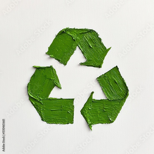 Textured Green Recycling Symbol on White Wood