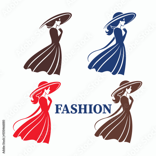 Elegant Fashion Logo with Woman in Hat in Multiple Color Variations