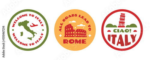 Italy travel stickers elements collection in flat style