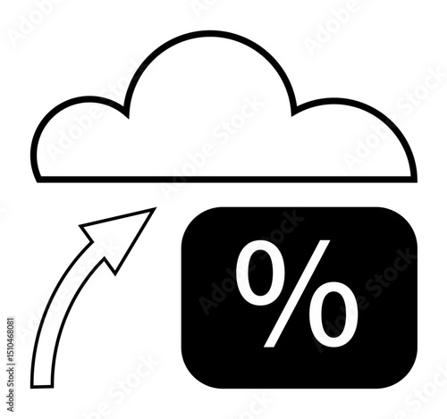 Cloud with an upward arrow and percentage symbol representing data growth, storage, or analytics. Ideal for technology, data management, cloud computing, finance, business progress, statistics flat