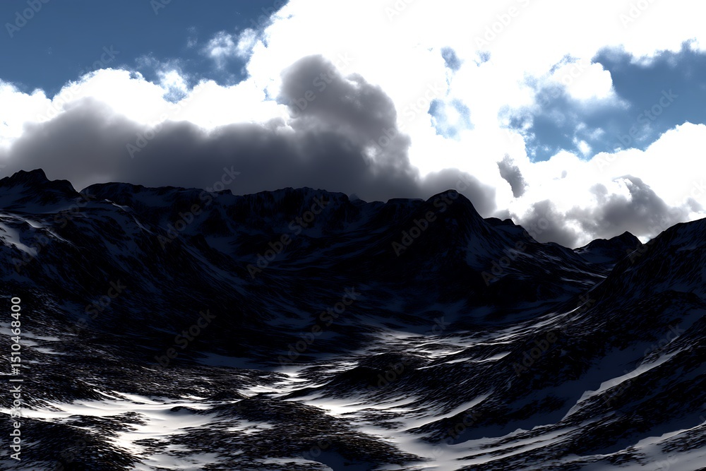 Fototapeta premium Dark mountains under a dramatic cloudy sky