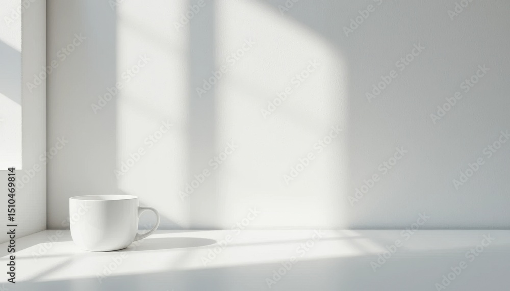 Minimalist Cozy Coffee Mug Scene White Background, Soft Light, Empty Space Minimalist Cozy Coffee Mug Scene White Background, Soft Light, Empty Space