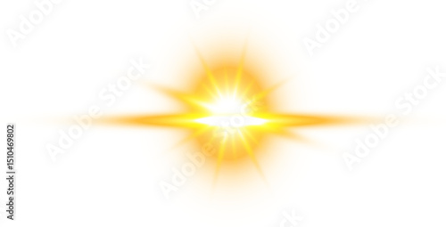 Bright golden light burst isolated on transparent background png image for festive design and visual effects